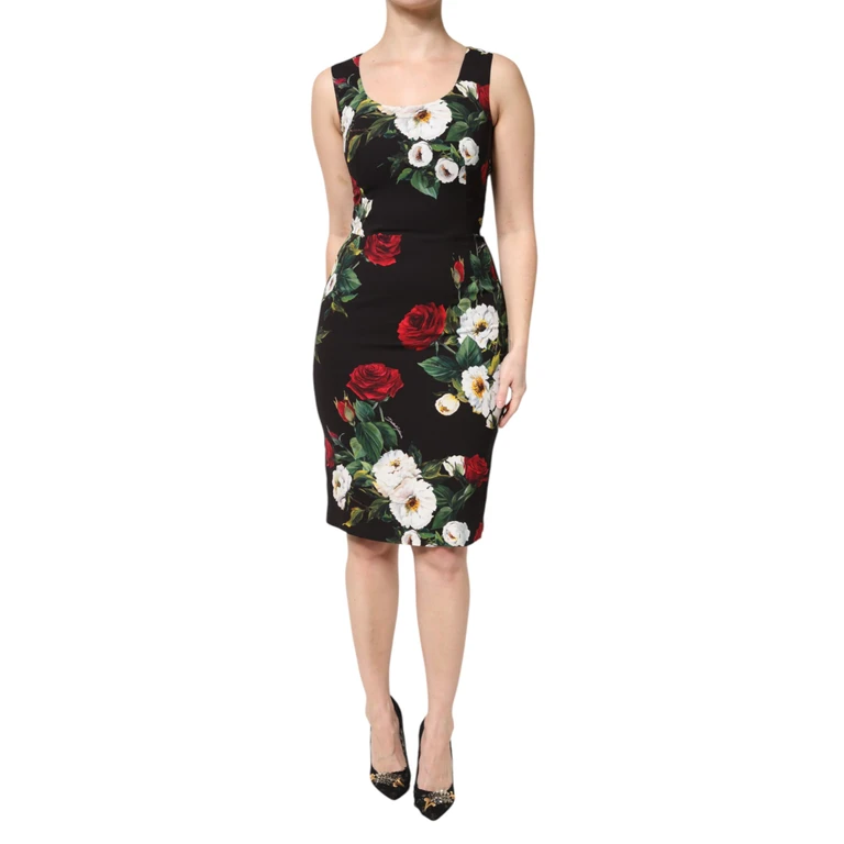 Dolce & Gabbana Black Floral Print Sleeveless Sheath Dress Viscose Elastane - Women