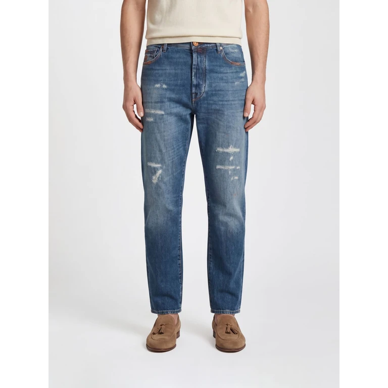 Straight-Fit Five-Pocket Distressed Denim Jeans (JUMQM030P77S4321VA100D)