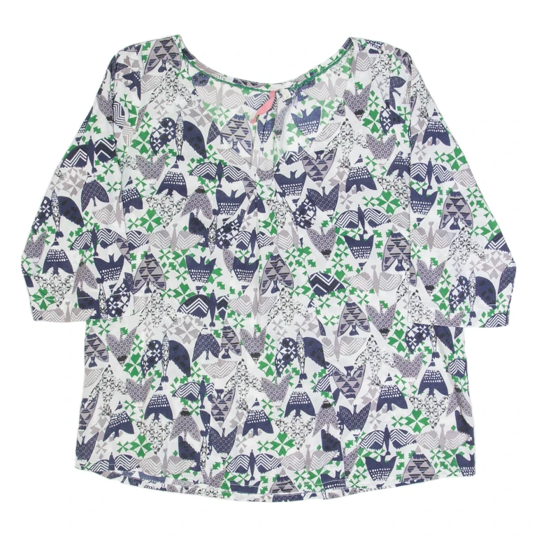 WHITE STUFF Womens Printed Blouse Cream 3/4 Sleeve Crazy Pattern UK 12