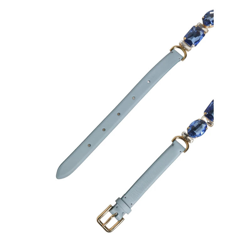 Blue Leather Crystal Chain Embellished Belt - Women