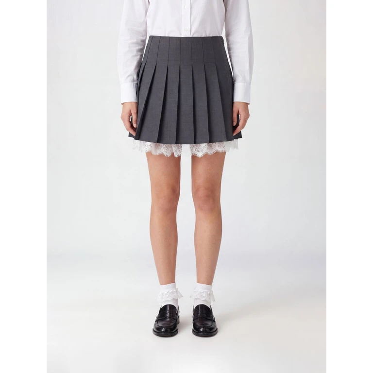 Pleated Wool-Blend Mini Skirt with Lace Inserts (PF26006SKGRGREY)
