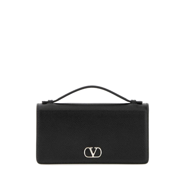 Valentino Garavani Black Leather Vlogo Signature Handbag Nero Portafogli - Women