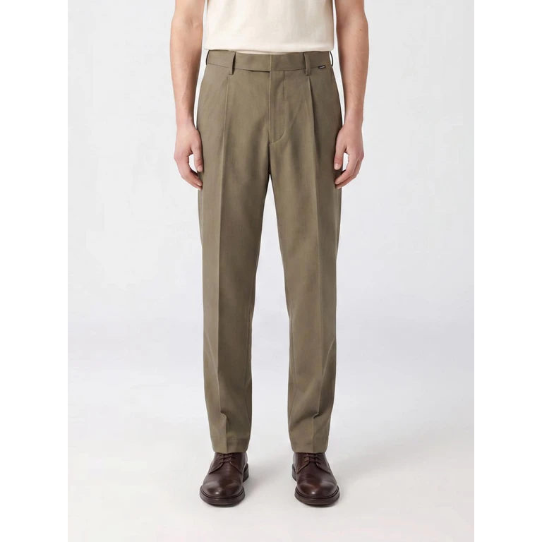 Slim Fit Pleated Tailored Trousers in Cotton (C3113252022167)
