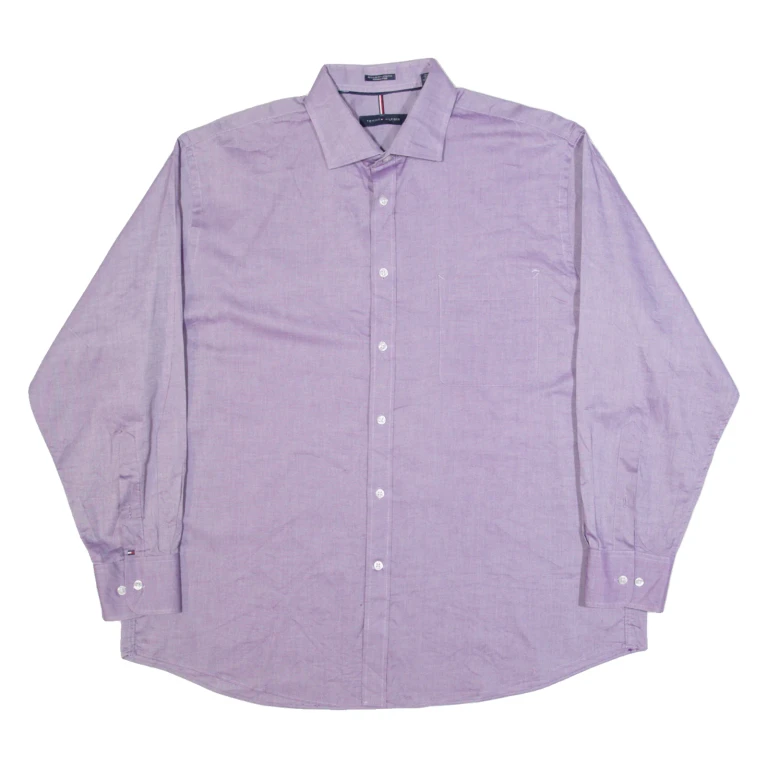 TOMMY HILFIGER Mens Plain Shirt Purple Long Sleeve XL