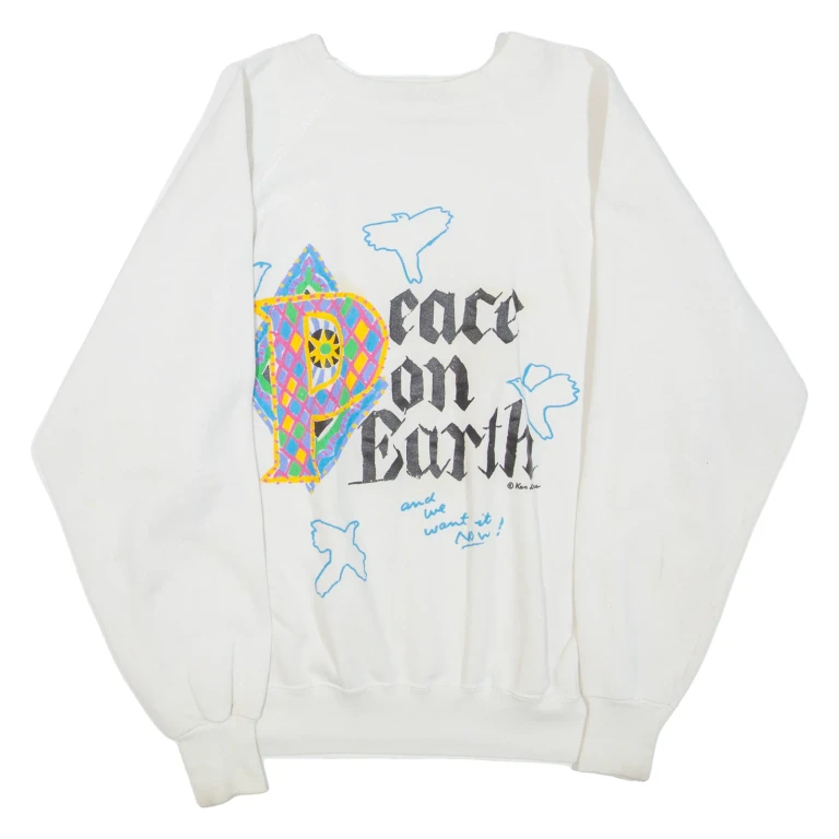 Mens Sweatshirt White Crew Neck L