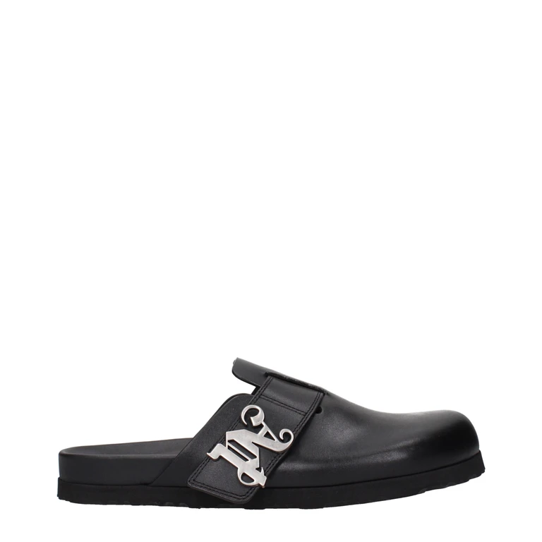 Palm Angels Black Leather Slippers - Men
