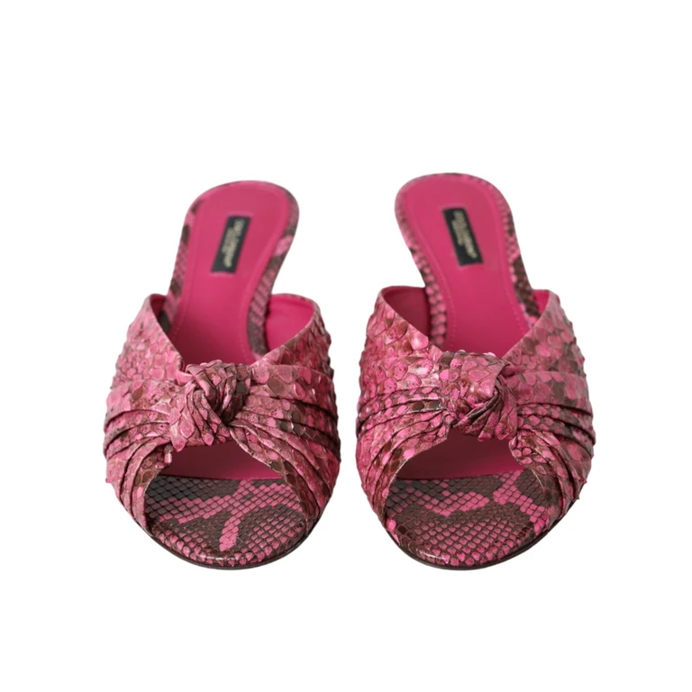 Dolce & Gabbana Pink Exotic Leather Kitten Heels Slides Shoes Python - Women