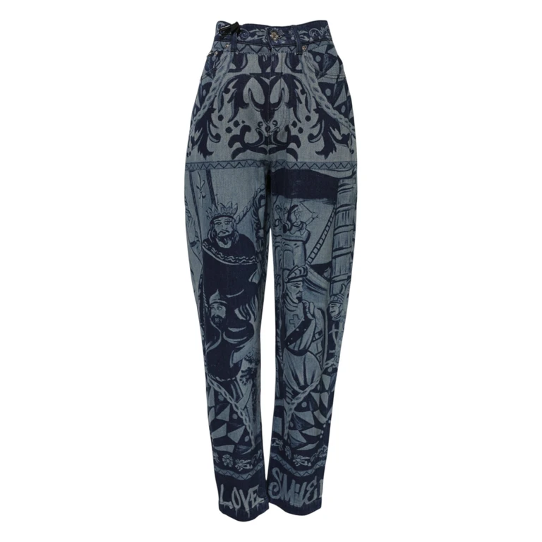Dolce & Gabbana Blue Graphic Print Tapered Denim Jeans Cotton Clothing - Women