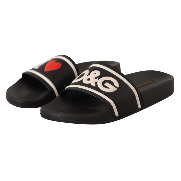 Black Leather I Love D & g Slides Sandals Top - Women