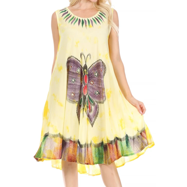 Sakkas Butterfly Tie Dye Tank Sheath Caftan Mid Length Dress