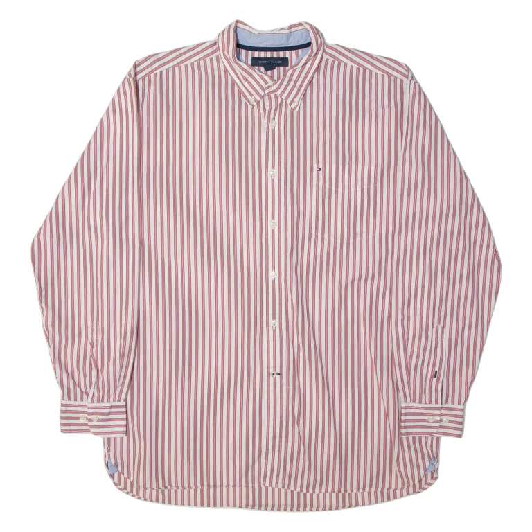 TOMMY HILFIGER Mens Shirt Red 90s Striped Long Sleeve XL