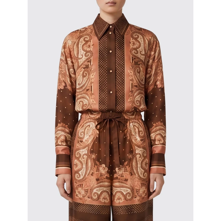Ethnic Print Silk Shirt with French Collar (9999TS261CAPS)