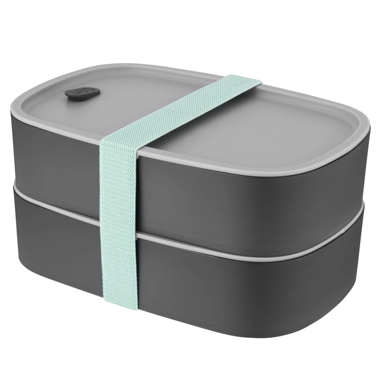 Leo 3Pc Dual Bento Box Set with Strap, Gray & Mint
