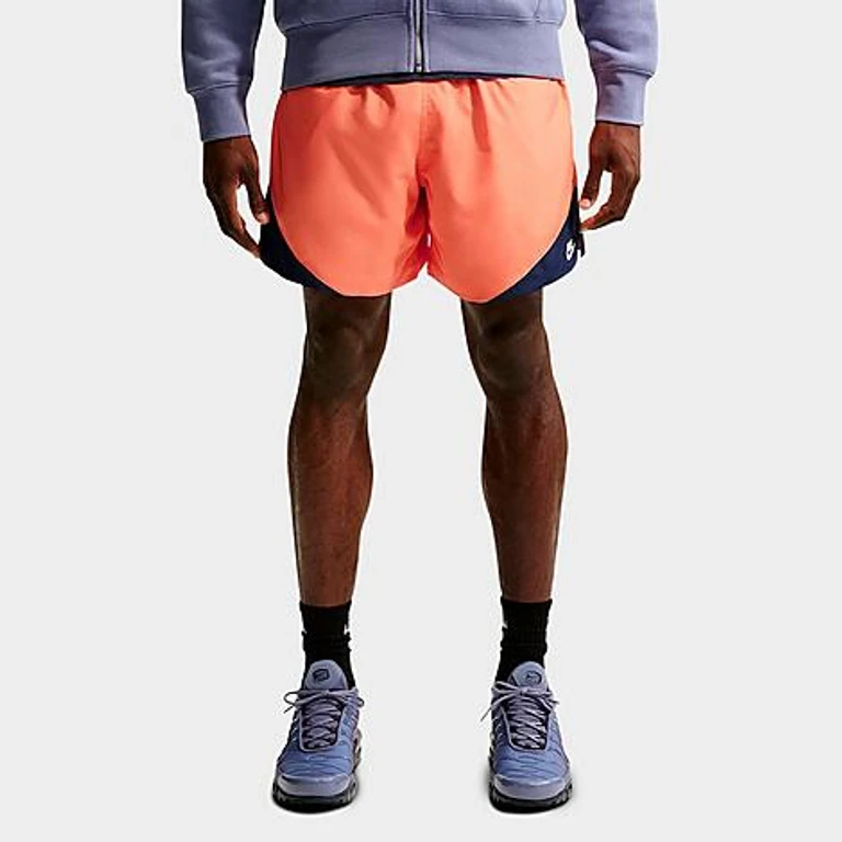 Nike Men's Windrunner Lightweight Woven Shorts in Orange Frost/Midnight Navy/White Size: XS