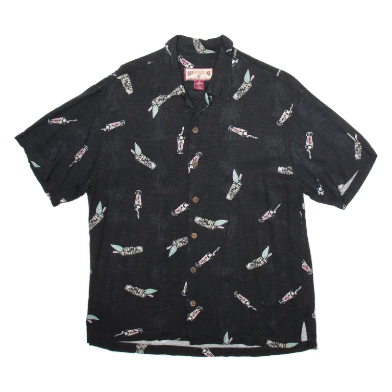 CARIBBEAN JOE Mens Hawaiian Shirt Black Crazy Pattern M