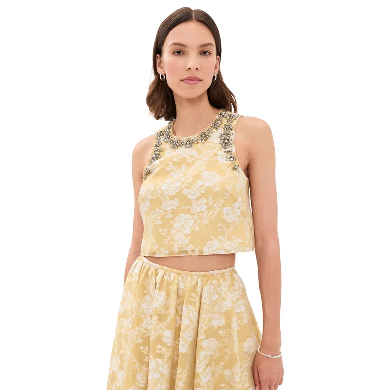 Cinq à Sept Organza Jacquard Barbara Top Ochre Muse/White XS