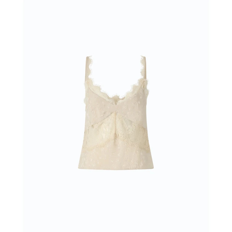 Top da sera in satin con inserti in pizzo e scollo a V