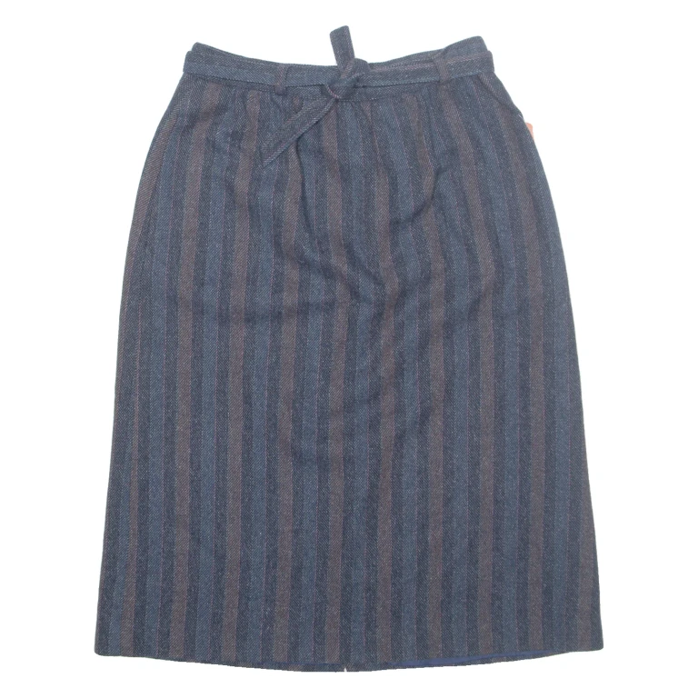 EUROPEAN COLLECTION Belted Womens Pencil Skirt Blue Knee Length Striped S