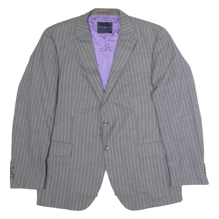 TOMMY HILFIGER Tailored Mens Blazer Jacket Grey Wool Pinstripe XL