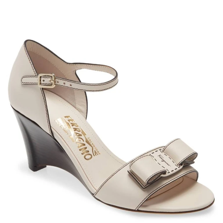 Ferragamo Grette Vara Bow Wedge Sandals, Size 7 C
