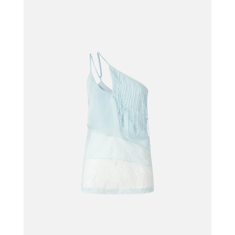 Pinko - Top asymétrique en satin avec dentelle et paillettes - 38
