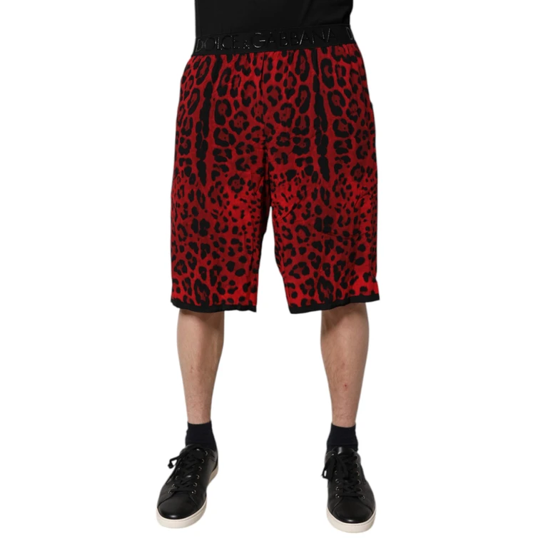 Dolce & Gabbana Red Leopard Print Viscose Bermuda Shorts - Men