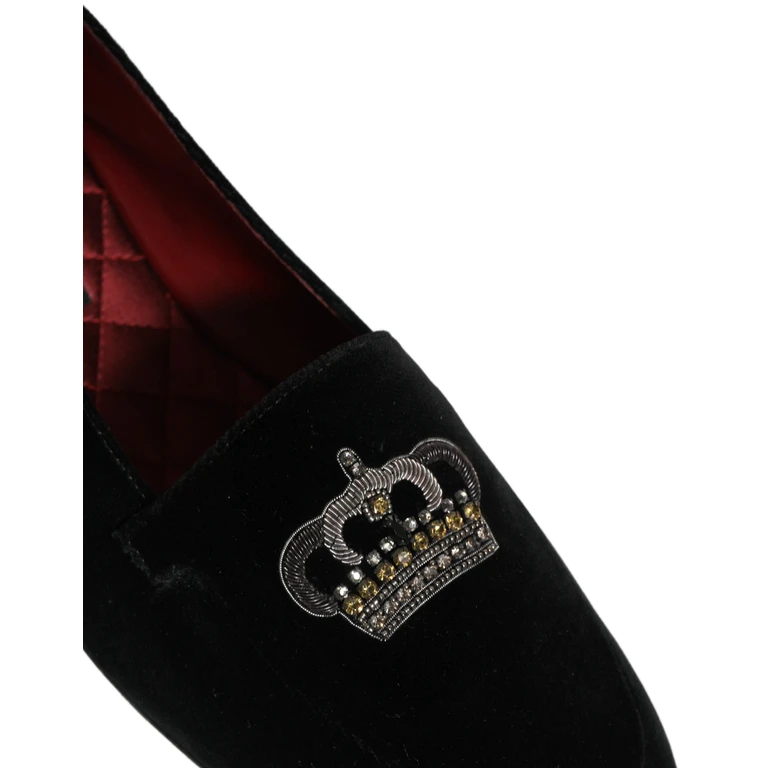 Dolce & Gabbana Black Crown Embellished Dress Loafers Shoes Leather - Men