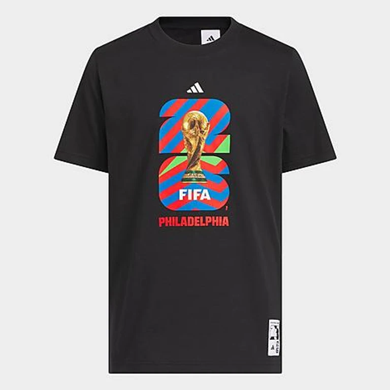 adidas Big Kids FIFA World Cup 26 Host City Philadelphia Graphic Soccer T-Shirt in Black Size: XS