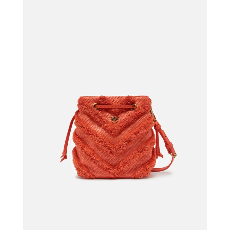 Pinko - Petit sac seau à bandoulière en raphia à franges
