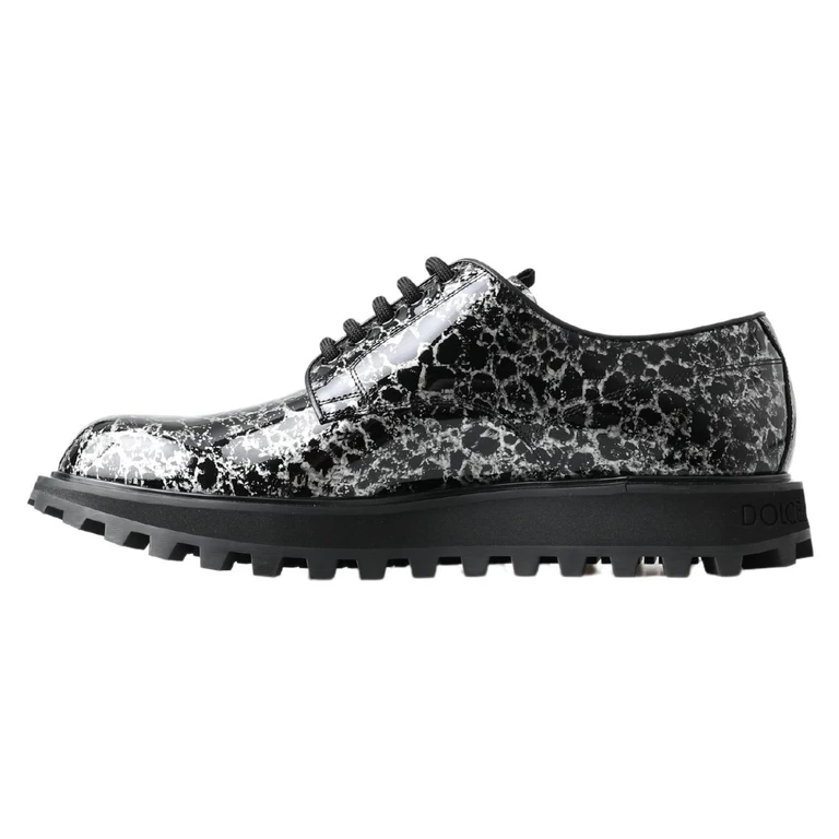 Dolce & Gabbana Black White Derby Patent Leather Shoes Black/white - Men