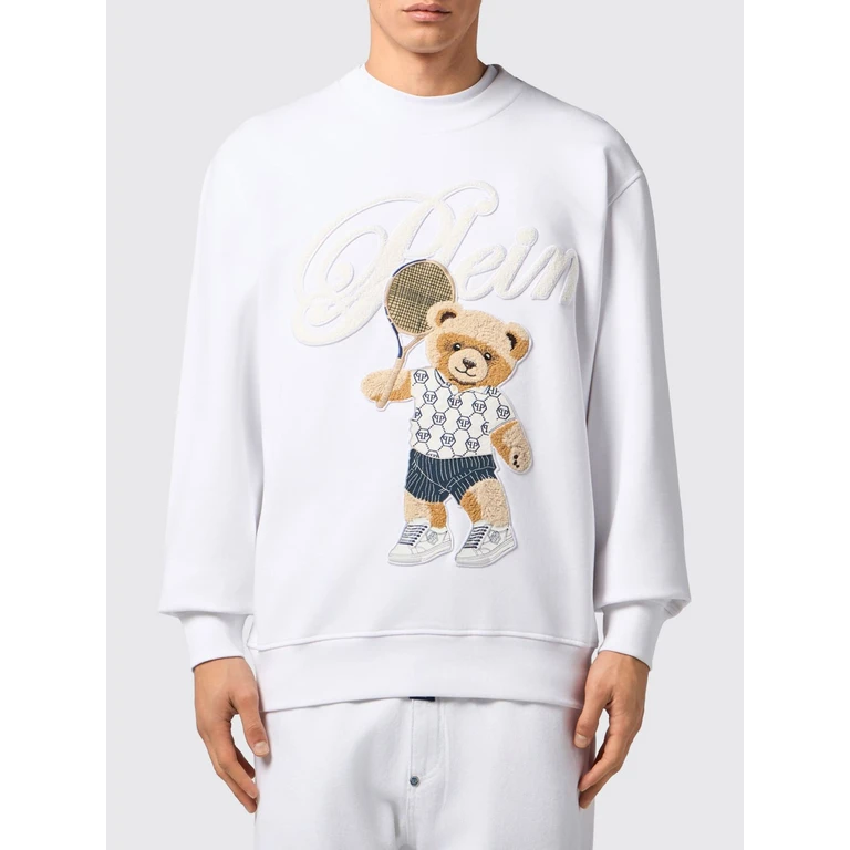 Cotton Crewneck Sweatshirt with Teddy Bear Print and Embroidery (SAFCMJO1446PTE180N01)