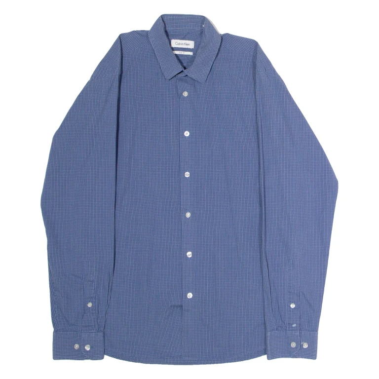 CALVIN KLEIN Slim Fit Mens Shirt Blue Check Long Sleeve S
