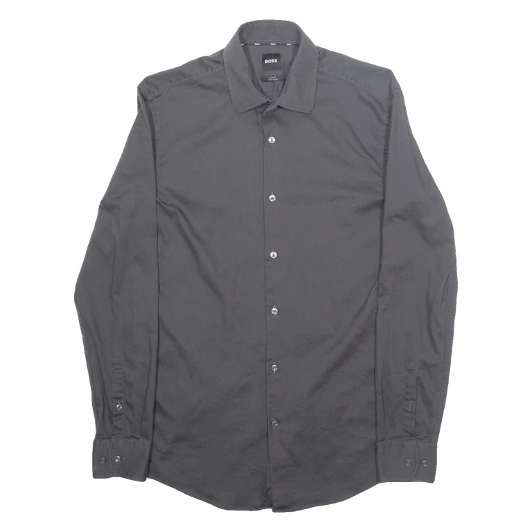 BOSS Mens Plain Shirt Grey Long Sleeve M