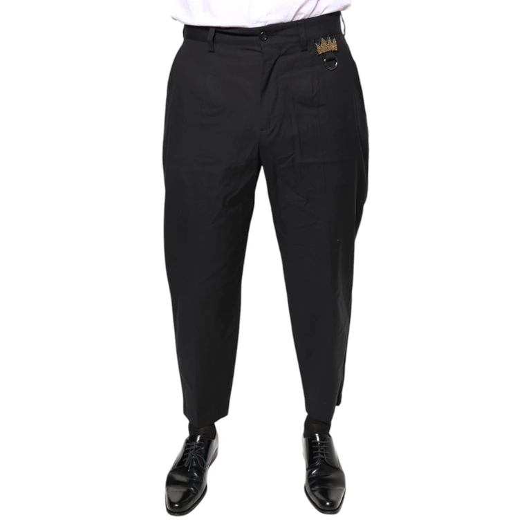 Dolce & Gabbana Black Crown Cotton Dress Pants Nylon Elastane - Men