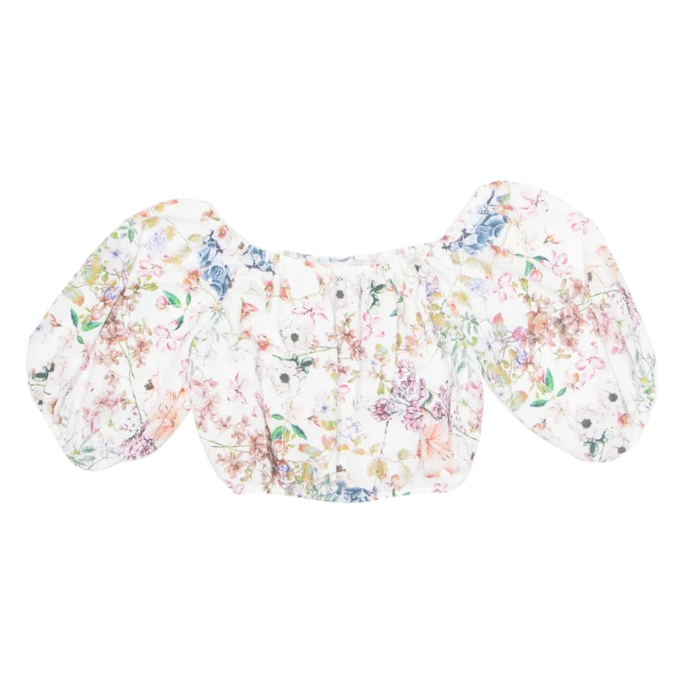 Cropped Womens Off Shoulder Blouse Beige Floral M