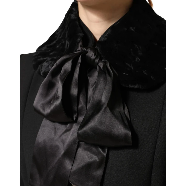 Dolce & Gabbana Black Lamb Fur Women Neck Warmer Winter Scarf - Women
