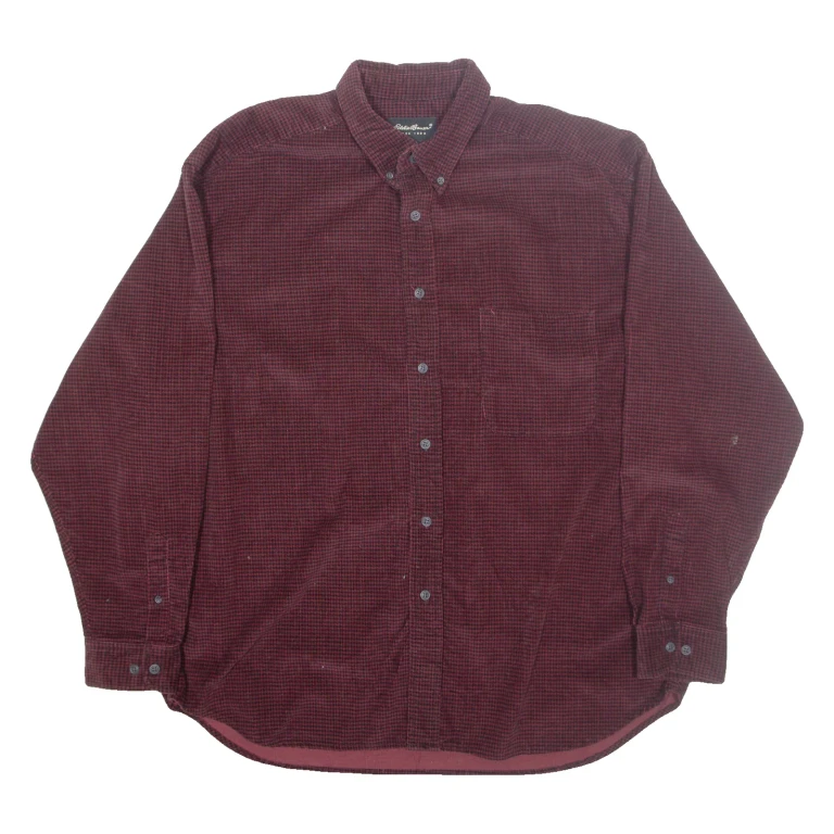 EDDIE BAUER Mens Corduroy Shirt Red Check Long Sleeve XL