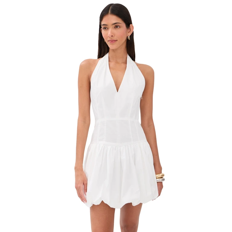 SIMKHAI Brooke Cotton Halter Mini Dress White 12