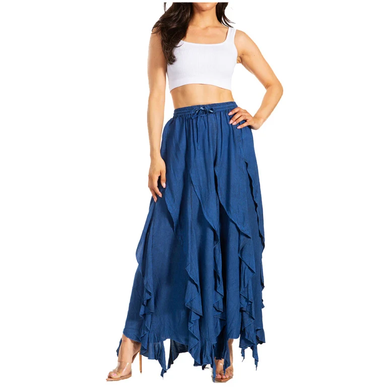 Sakkas Nova Womens Bohemian Stonewashed Rayon Asymmetrical Hem Maxi Swing Skirt