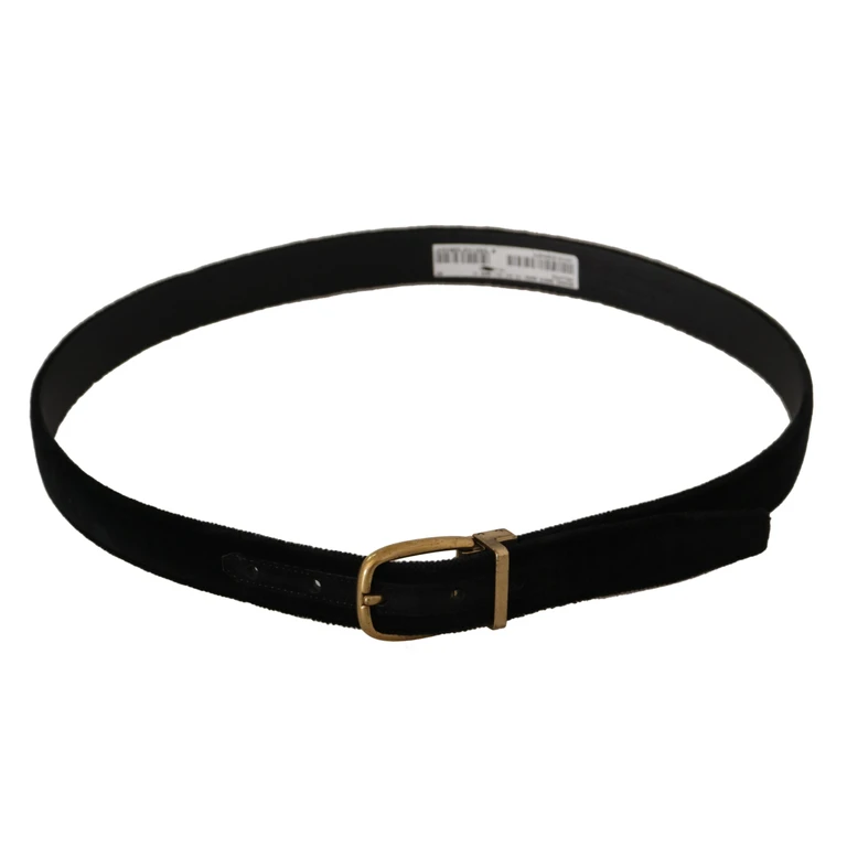Dolce & Gabbana Black Velvet Leather Gold Tone Metal Buckle Belt - Men