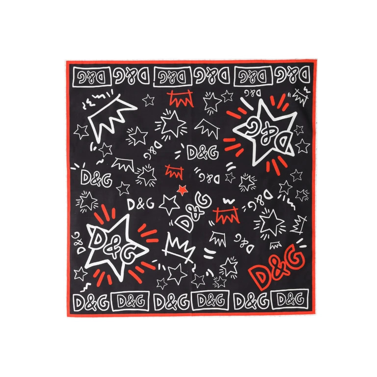 Black White Red Dg Crown Cotton Foulard 47cm X 46cm Scarf And - Women