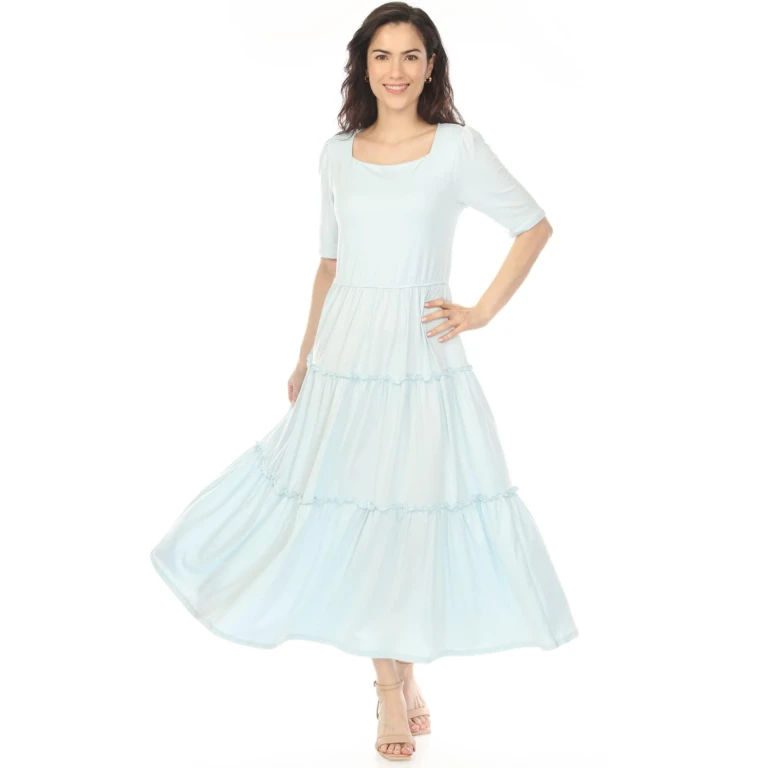 Women's Square Neck Short Sleeve Tiered Dress