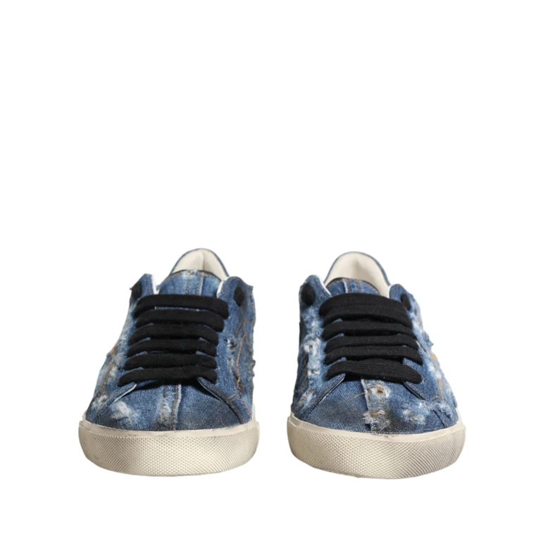Dolce & Gabbana Blue Distressed Denim Low Top Sneakers Shoes - Men