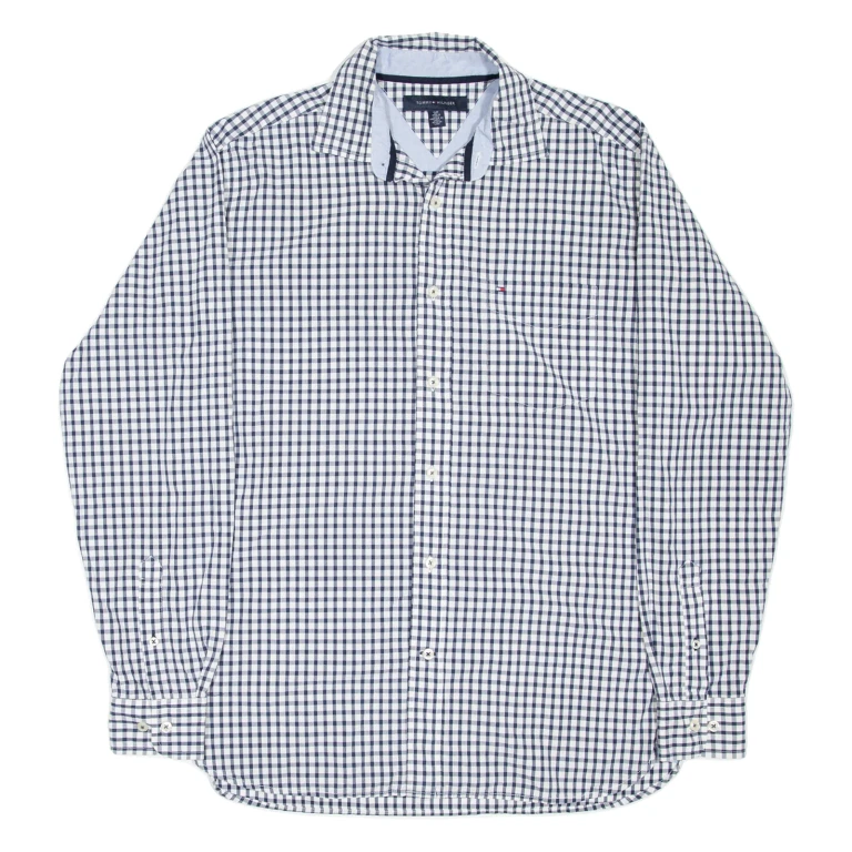 TOMMY HILFIGER Mens Shirt Blue Gingham Long Sleeve S