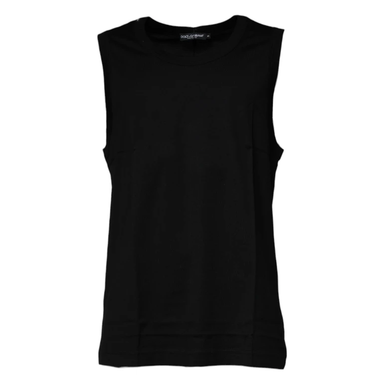 Dolce & Gabbana Black Cotton Round Neck Sleeveless T-Shirt - Men