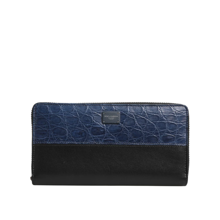 Dolce & Gabbana Black Blue Exotic Leather Men Continental Clutch Wallet And Caiman - Men