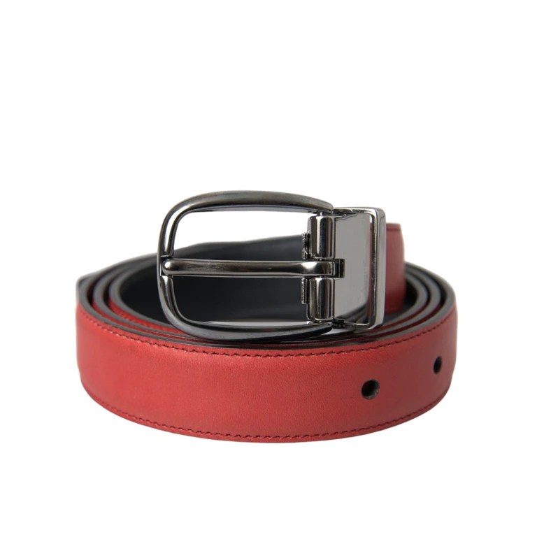Dolce & Gabbana Red Leather Silver Metal Buckle Belt Men Calfskin - Men
