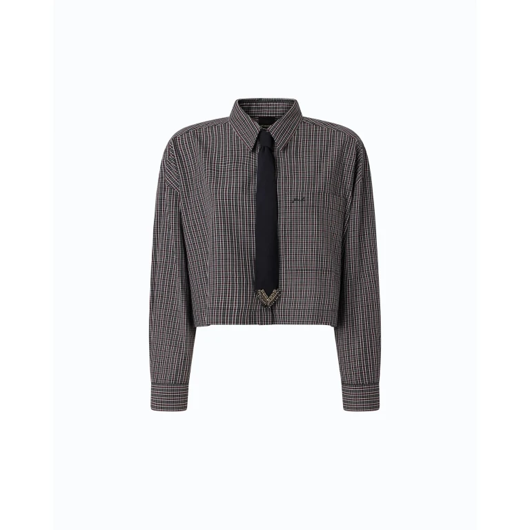 Chemise cropped à carreaux avec cravate - 36