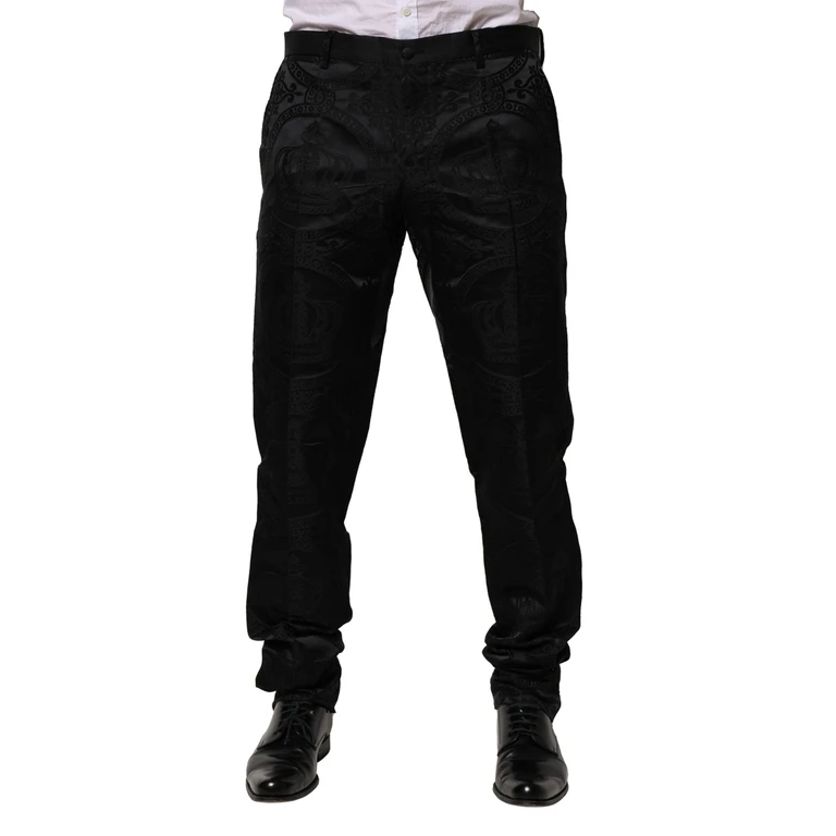 Dolce & Gabbana Black Cotton Dg Crown Dress Pants Silk Polyester - Men
