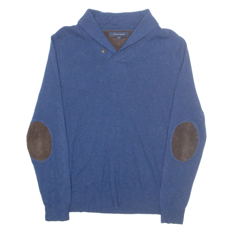 TOMMY HILFIGER Mens Jumper Blue V-Neck Tight Knit Wool M